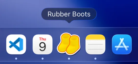 Screenshot of the macOS Dock with Rubber Boots
